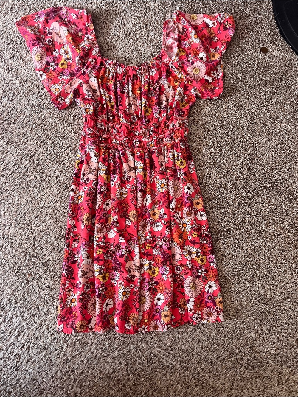Girls' Pink Floral Smocked Dress